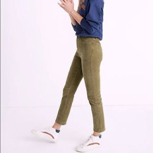 High-Rise Olive Green Corduroy Straight Pants